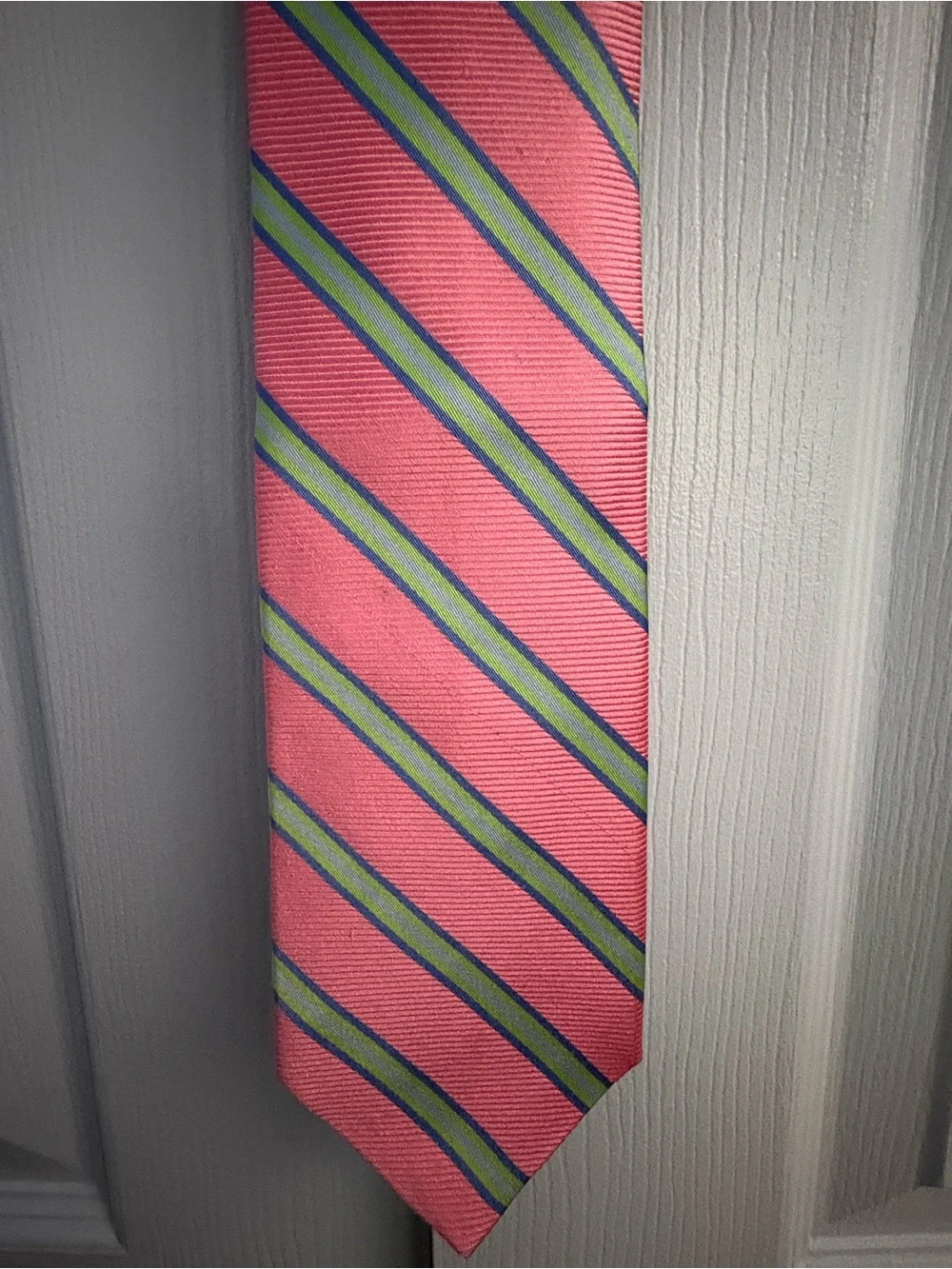 Brooks Brothers Pink Tie with Green and Blue Diagonal Stripes
